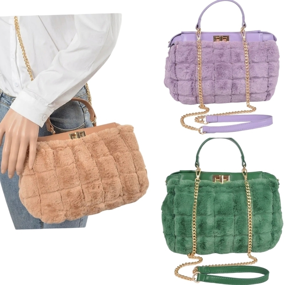 Faux Fur Handle Top Purse